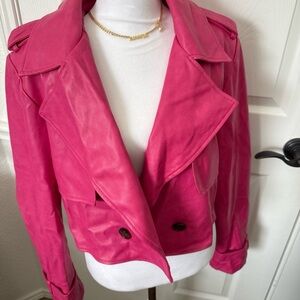 Avec Les Filles Hot Pink Cropped Faux Leather Jacket – Size L